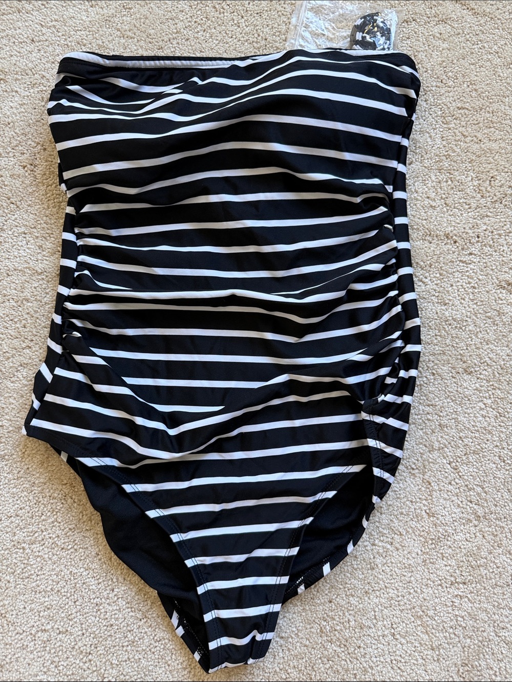 Kona Sol Black & White Strapless Stripe One-Piece Swimsuit